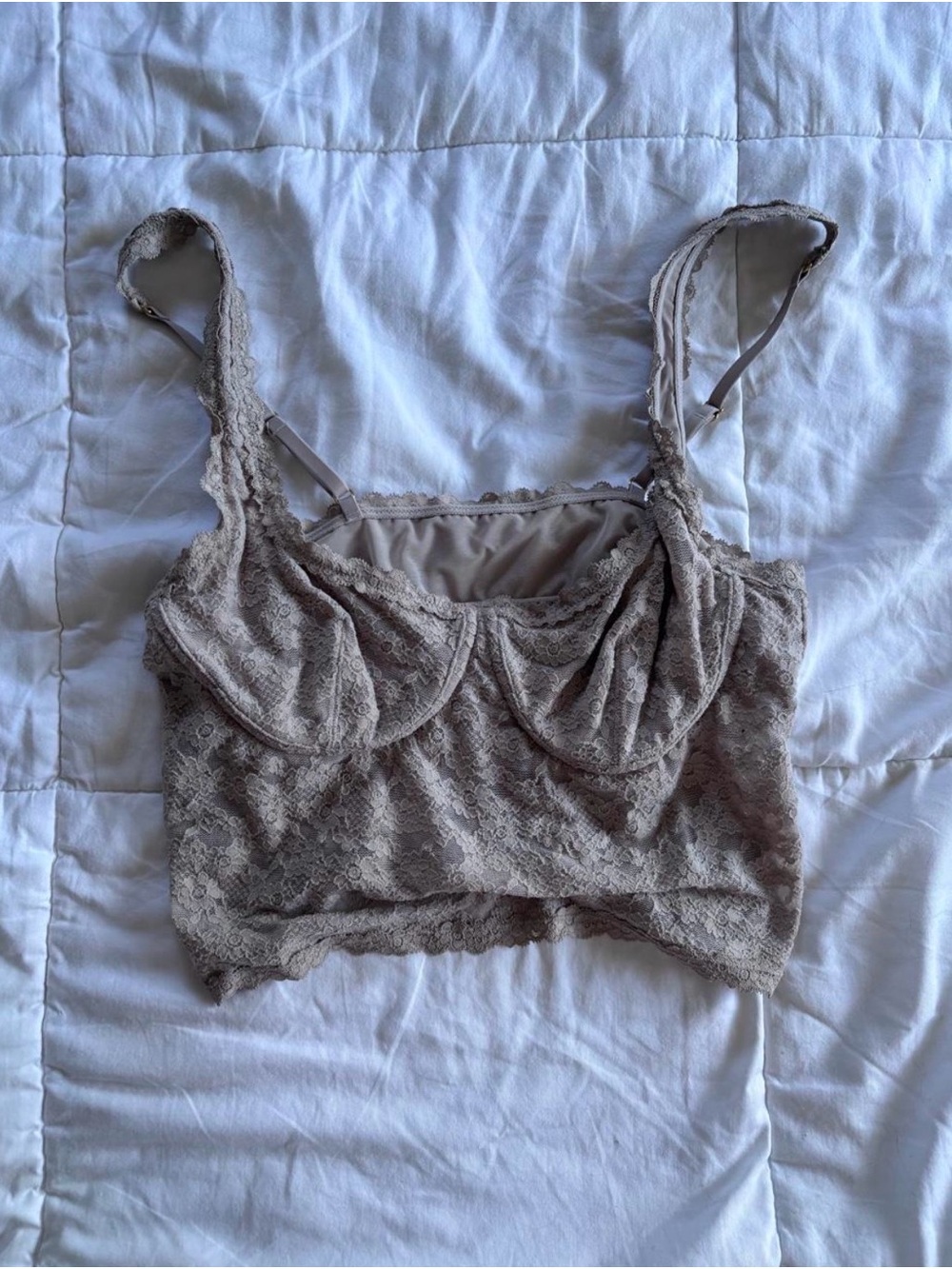 aerie lace bralette crop top in taupe
